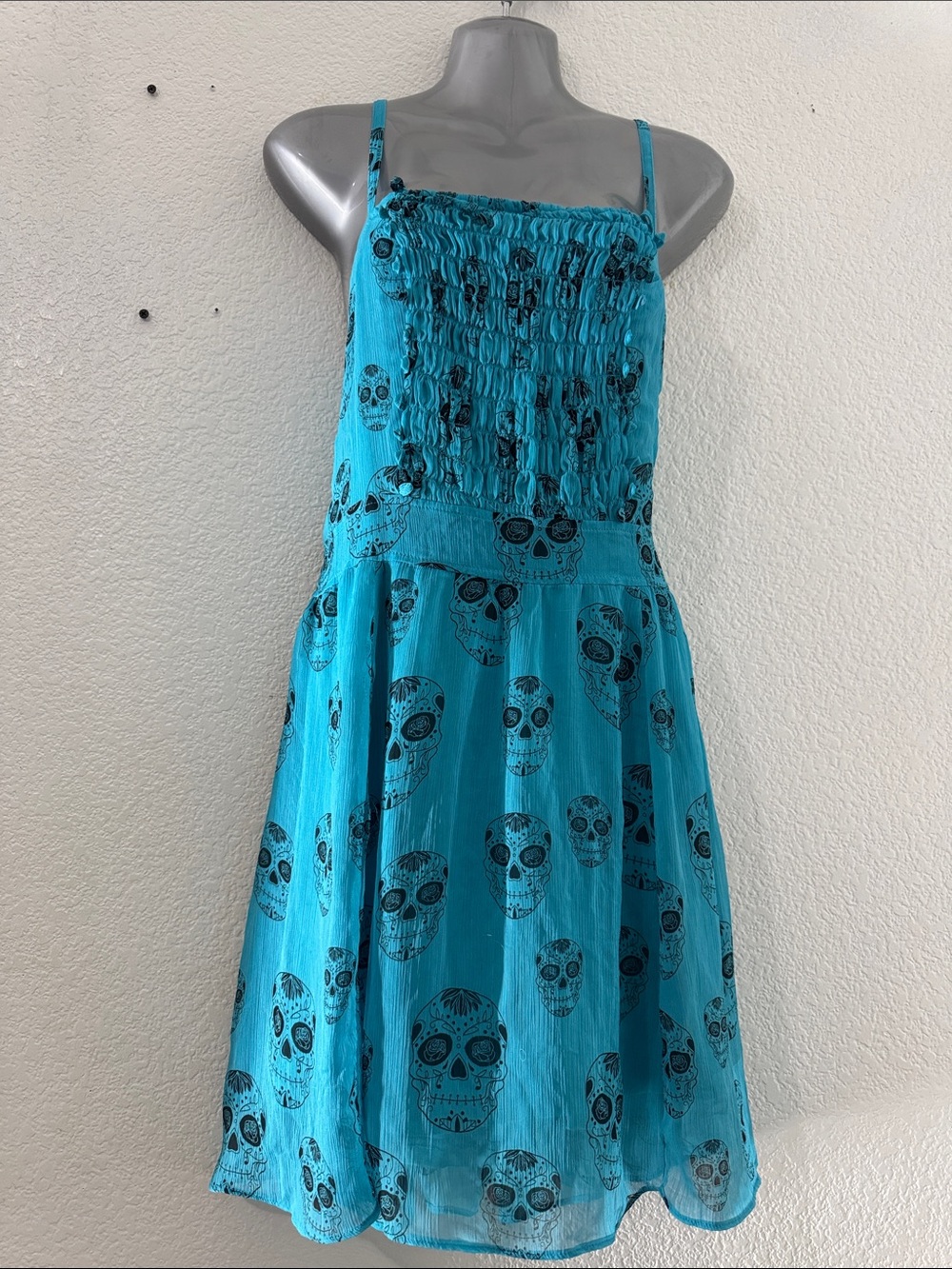 Royal Bones Turquoise Skull Print Midi Sundress